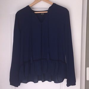 Womans a.n.a navy sheer blouse